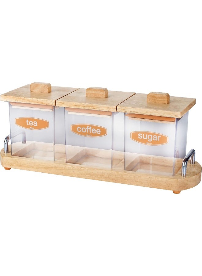 BILLI Billi COFFEE, TEA & SUGAR CANISTER SET WITH WOODEN LID & STAND - Image 1