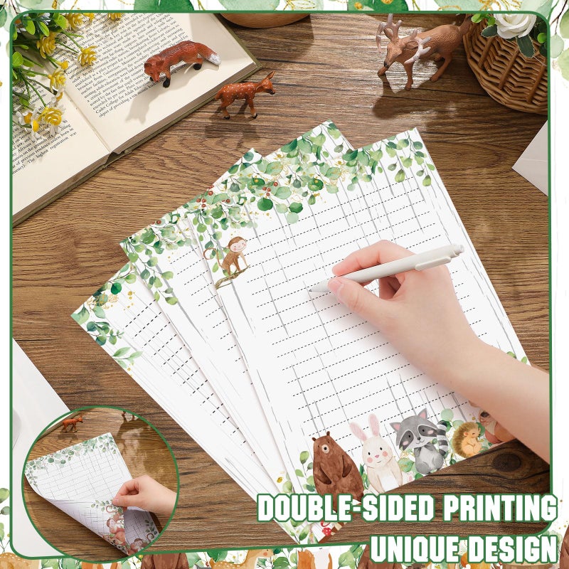 Taobary 160 Pcs Stationery Paper Set 50 Double Sided Stationery Papers With 50 Matching Envelopes And 60 Round Dot Sticker  10 Design(Woodland Animal 8.5 X 11 Inch) - Image 5