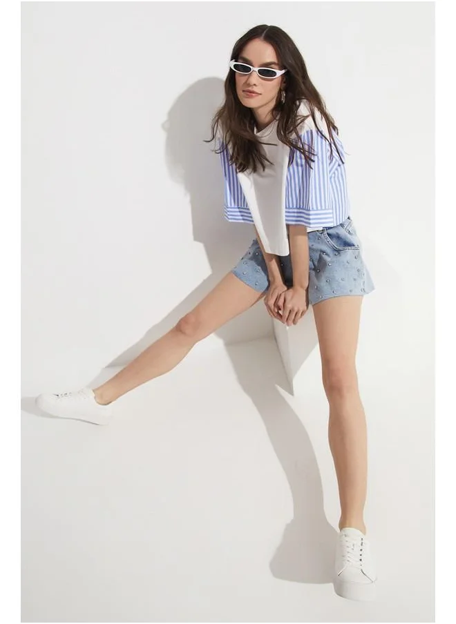 JUNE June Stone Jean Short Blue