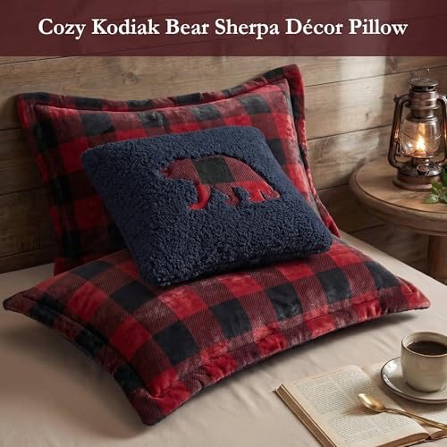 Woolrich John Rich & Bros. Woolrich Reversible Comforter Set Ultra Soft Plush to Sherpa, Down Alternative, Cold Weather Winter Warm Bedding, with Matching Sham, Decorative Pillow Red/Black Buffalo Check King 4 Piece - Image 5