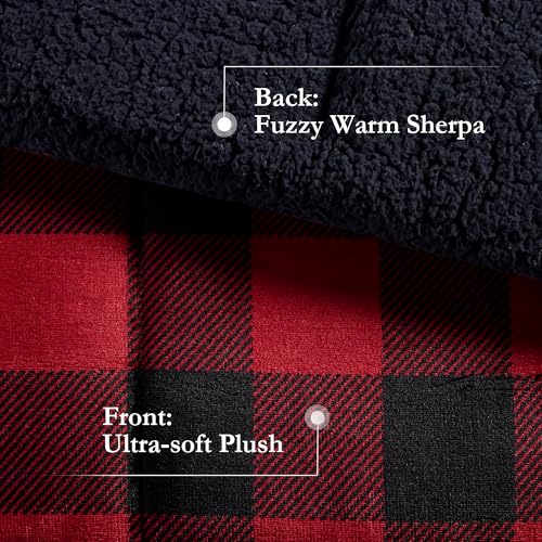 Woolrich John Rich & Bros. Woolrich Reversible Comforter Set Ultra Soft Plush to Sherpa, Down Alternative, Cold Weather Winter Warm Bedding, with Matching Sham, Decorative Pillow Red/Black Buffalo Check King 4 Piece - Image 4