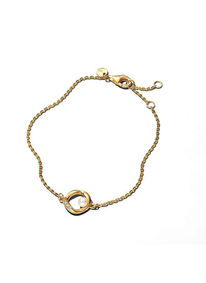 باندورا Organically Shaped Pavé Circle & Treated Freshwater Cultured Pearl Bracelet