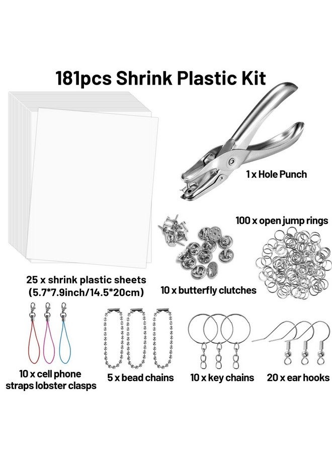 Rainmae 181Pcs Heat Shrink Plastic Sheets Pack, Shrinky Art Crafts Set Include 25 Pcs Blank Shrinky Art Film Paper With 155Pcs Keychains Accessories For Diy Ornaments Or Creative Craft  - Image 2