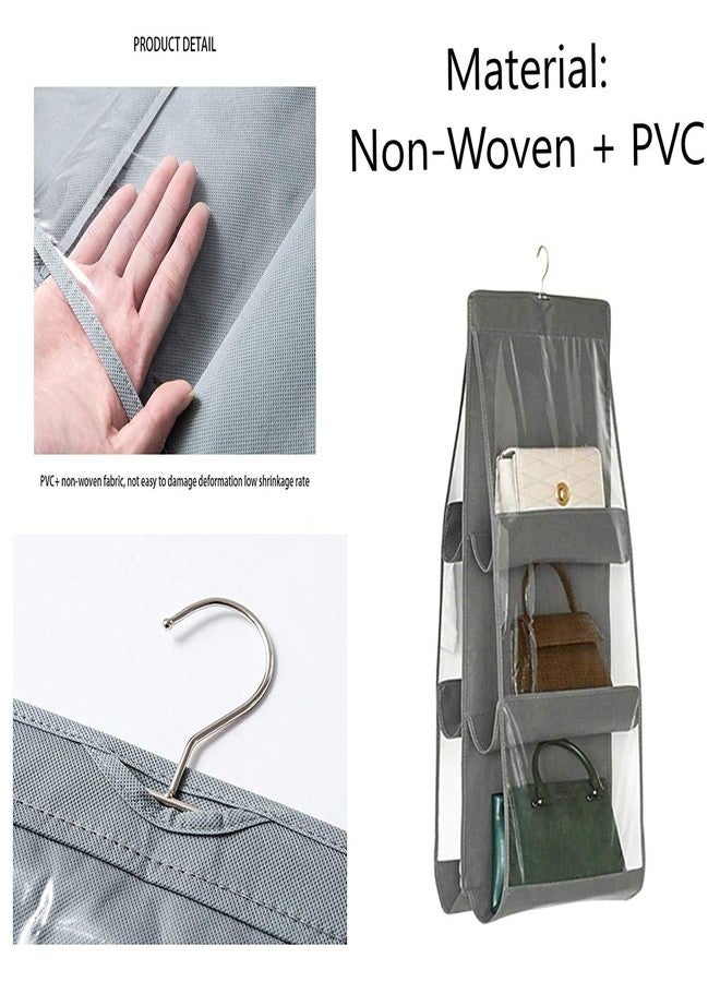 Everbuy® 6 Pocket Foldable Hanging Purse Handbag Organizer for Storage Ladies Women Large Clear Hand Bag Storage Organizer-(Grey,PVC) - Image 3