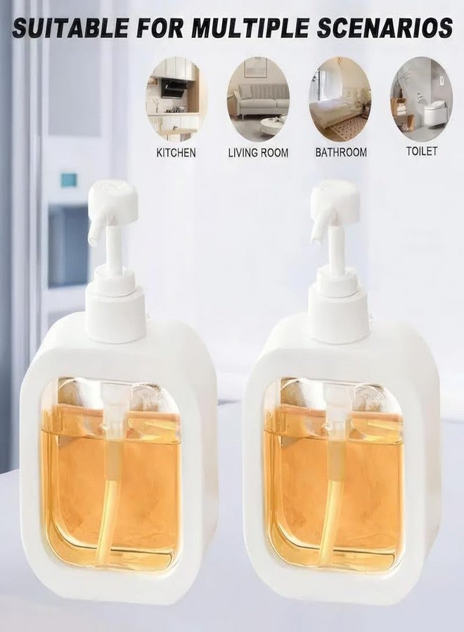 KWER 2 Pack Hand Soap Dispenser for Bathroom, Modern Dish Soap Dispenser for Kitchen Sink, Liquid Soap Container with Pump, Clear Plastic Soap Pump Bottles 300 ML (White) - Image 2