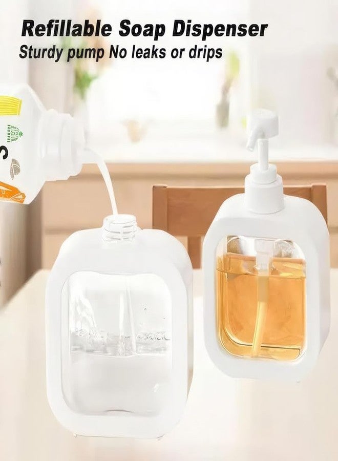 KWER 2 Pack Hand Soap Dispenser for Bathroom, Modern Dish Soap Dispenser for Kitchen Sink, Liquid Soap Container with Pump, Clear Plastic Soap Pump Bottles 300 ML (White) - Image 4