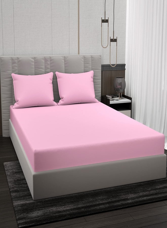 Belvostum Homes 100% Microfiber Plain Solid Bedsheet for Double Bed with Two Pillow Covers (Solid Pink, Double Bed) - Image 1