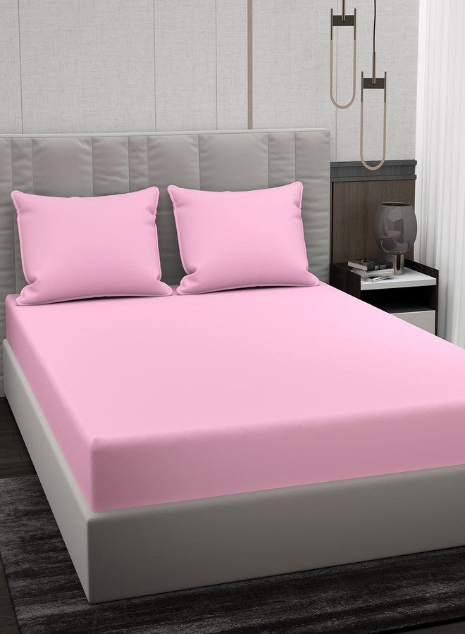 Belvostum Homes 100% Microfiber Plain Solid Bedsheet for Double Bed with Two Pillow Covers (Solid Pink, Double Bed) - Image 2