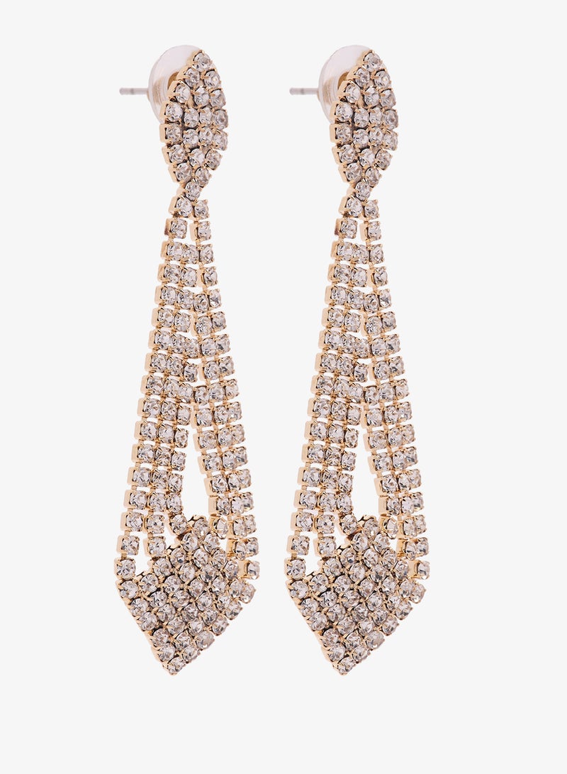 Ella Limited Edition Gold Rhinestone Embellished Drop Down Earrings Gold - Image 1