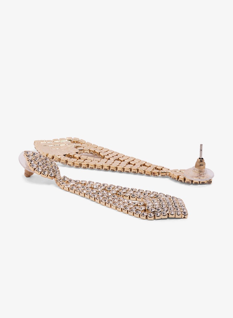 Ella Limited Edition Gold Rhinestone Embellished Drop Down Earrings Gold - Image 2