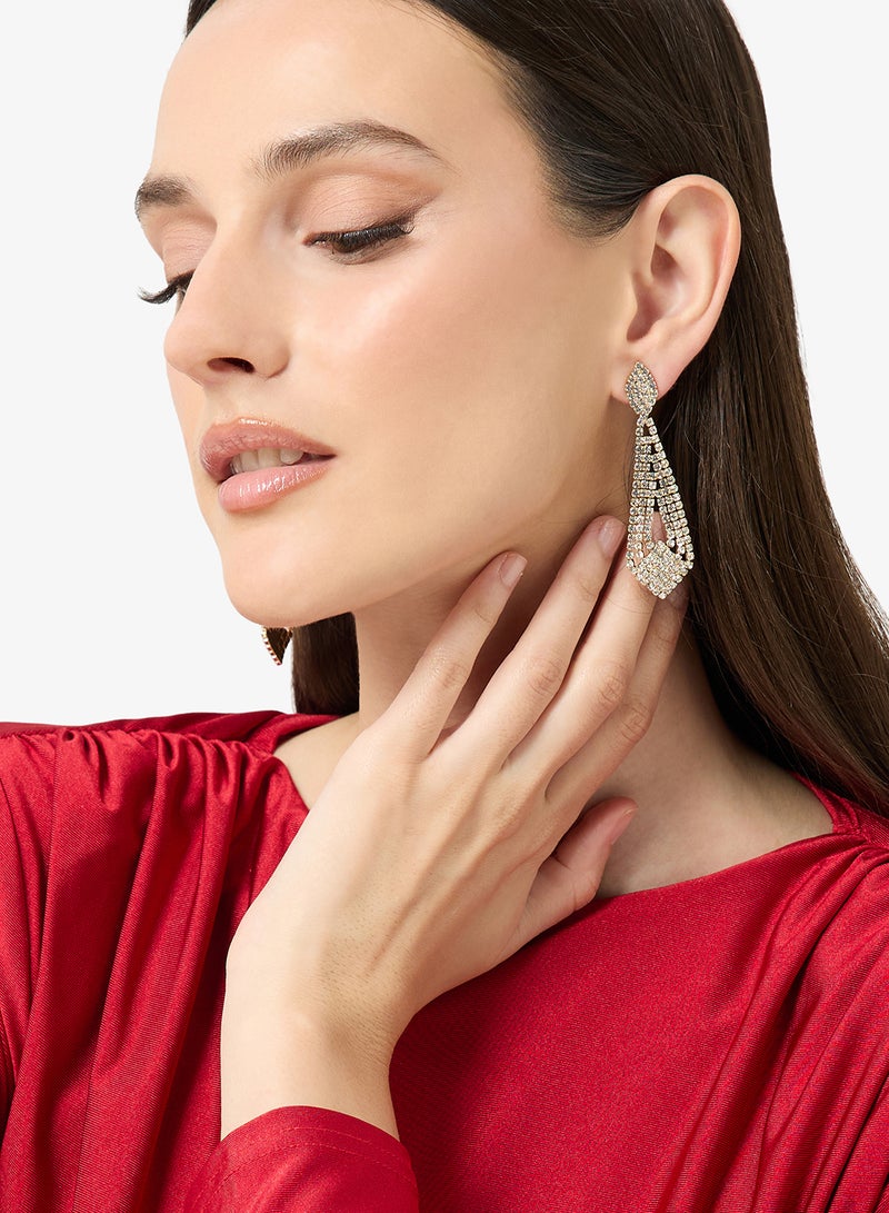 Ella Limited Edition Gold Rhinestone Embellished Drop Down Earrings Gold - Image 3