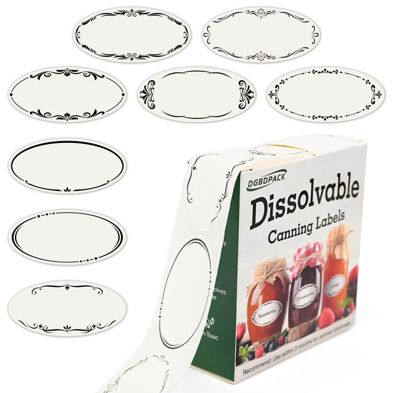 DGBDPACK Dissolvable Canning Labels for Mason Jars, 1 x 2⅛ inch Food Labels, 8 Designs Canning Jar Stickers Removable with Water (1'' x 2⅛'', 200, Count) - Image 1