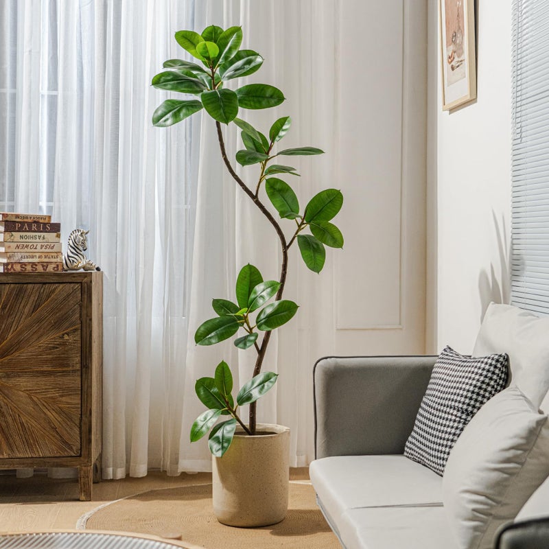 Bailikang 6ft Artificial Rubber Tree Faux Plants Indoor Faux Floor Artificial Trees Indoor,Fake Plant Fake Tropical Plants,Large Floor,Real Touch Rubber Tree for Home Decor - Image 3
