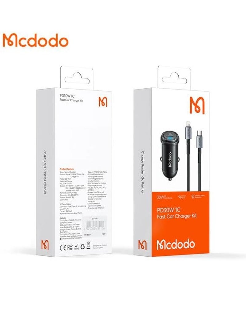 مكدودو Mcdodo CC-7492 منفذ واحد 30 واط PD شاحن سيارة سريع 36 واط نوع C إلى كابل Lightning 1.2 متر - Image 2