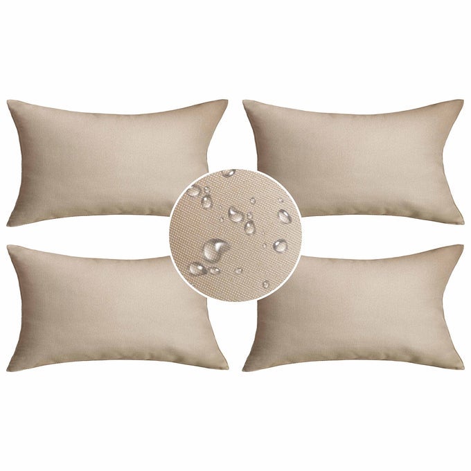 OUTDOOR PILLOW COVERS 12X20 WATERPROOF LUMBAR THROW PILLOWS RECTANGLE BEIGE PILLOW CASES FOR PATIO COUCH SET OF 4 12 X 20 INCH BEIGE