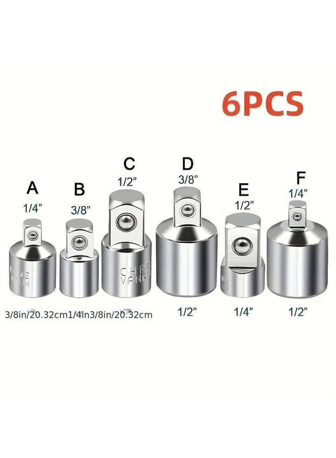 6pcs 1 4 3 8 1 2 Chrome Vanadium Steel Ratchet Wrench Socket Extension Bar Conversion Tool Kit - Image 4