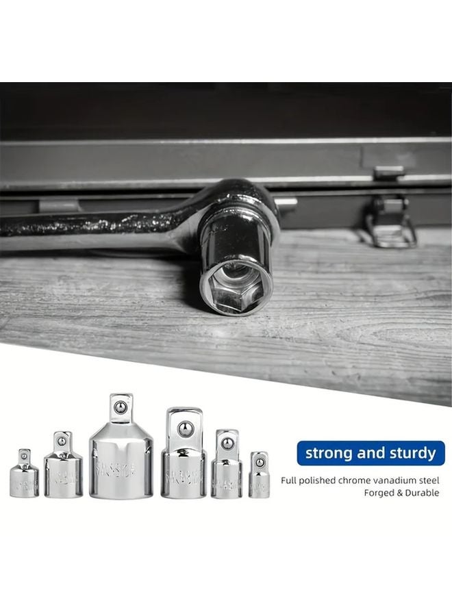 6pcs 1 4 3 8 1 2 Chrome Vanadium Steel Ratchet Wrench Socket Extension Bar Conversion Tool Kit - Image 2