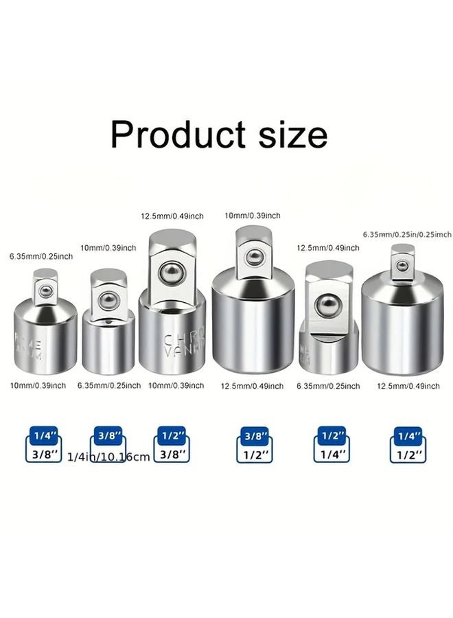 6pcs 1 4 3 8 1 2 Chrome Vanadium Steel Ratchet Wrench Socket Extension Bar Conversion Tool Kit - Image 3