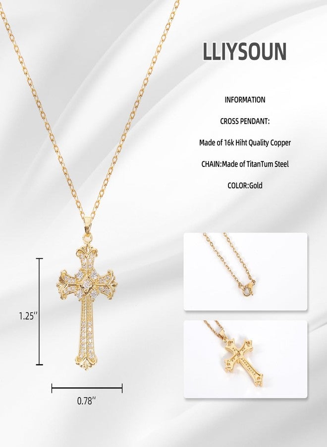 LLIYSOUN Cross Pendant Necklace for Women Jewelry Gold Cross Necklaces for Women Cross Necklace Minimalist Trendy Jewelry Valentines Day, Cubic Zirconia, Cubic Zirconia - Image 3