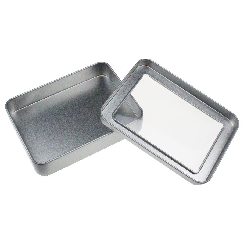 Goodma 12 Pieces Rectangular Empty Metal Tins Home Storage Containers Organizer Mini Box with Clear Window Lid  4.5 x 3.35 x 0.87 inch (Silver) - Image 3