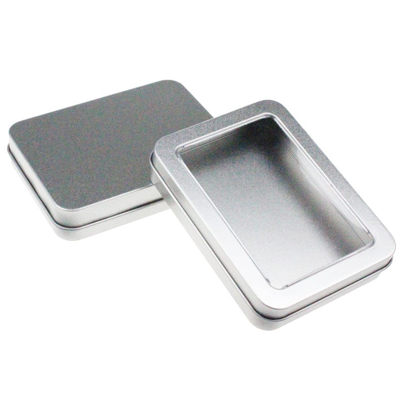 Goodma 12 Pieces Rectangular Empty Metal Tins Home Storage Containers Organizer Mini Box with Clear Window Lid  4.5 x 3.35 x 0.87 inch (Silver) - Image 4