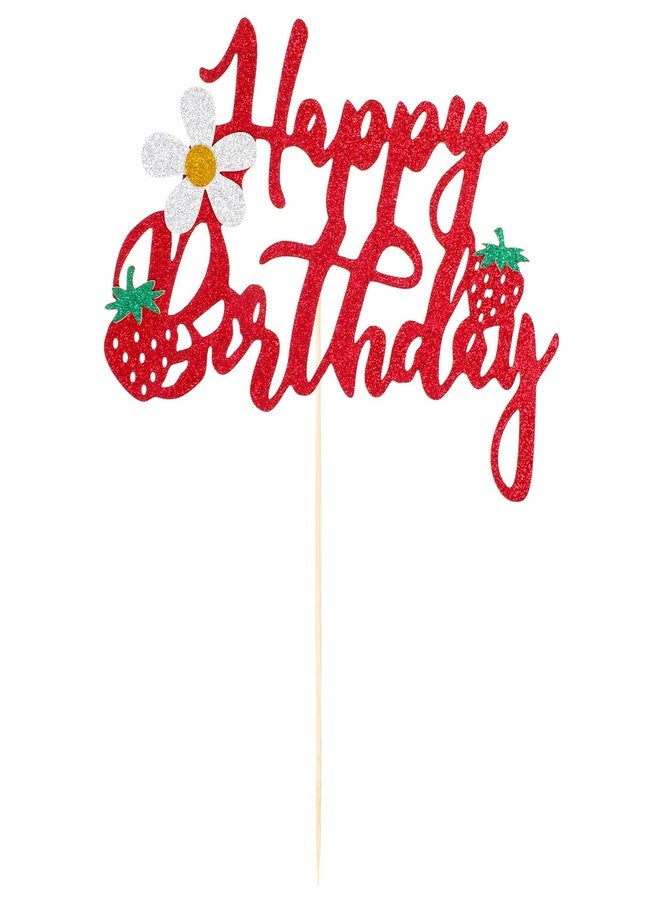 Tucnoeu Strawberry Happy Birthday Cake Topper, 10pcs Gingham Ribbon Bows, 15pcs Bow Cupcake Toppers, Cake Dessert Picks Baby Girl Boy Wedding Party Supplies - Image 4