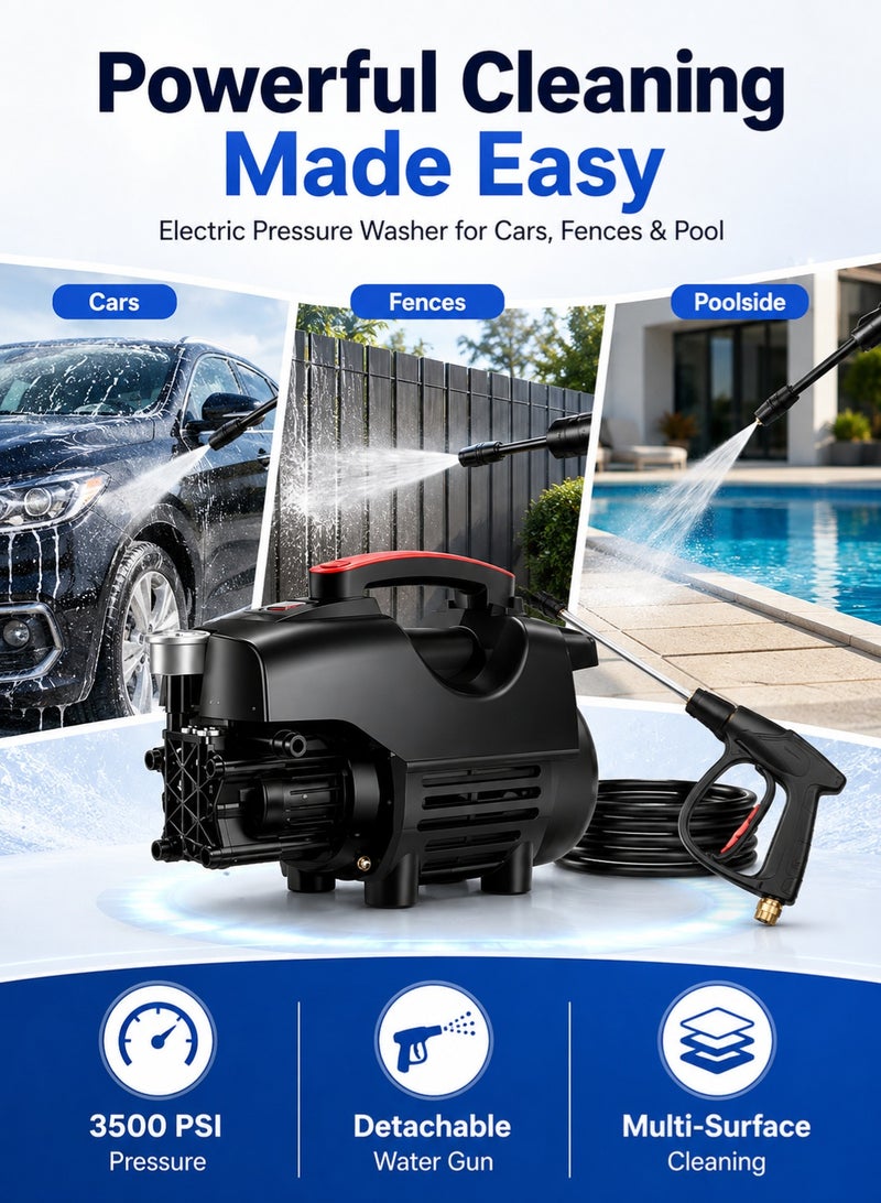 RUIYADA Electric Pressure Washer 3500 Psi Pressure Washers, Car Washer Pressure Pump,Detachable Water Gun, Electric Pressure Washers for Cleaning Cars, Fences, Pool - Image 2