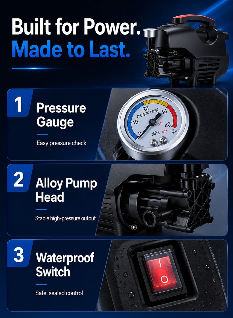RUIYADA Electric Pressure Washer 3500 Psi Pressure Washers, Car Washer Pressure Pump,Detachable Water Gun, Electric Pressure Washers for Cleaning Cars, Fences, Pool - Image 4
