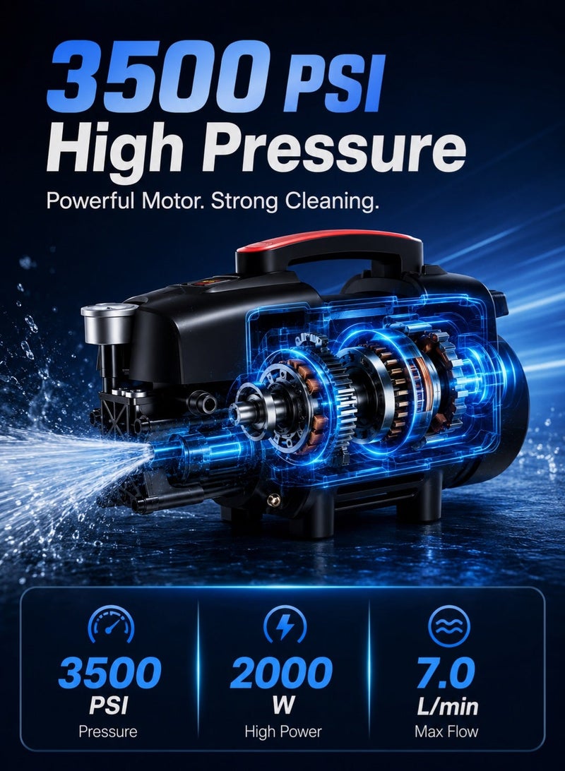 RUIYADA Electric Pressure Washer 3500 Psi Pressure Washers, Car Washer Pressure Pump,Detachable Water Gun, Electric Pressure Washers for Cleaning Cars, Fences, Pool - Image 3
