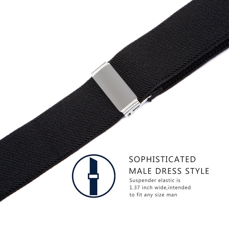 Vauhse Suspenders for Men, Updated Clips and Adjustable Suspenders with Elastic Straps Y-Back Construction Heavy Duty for Work Black - Image 2