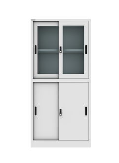 RIGID Steel Four Sliding Door Metal Filing Cabinet with 2 Glass Door WHITE 180x85x39cm  - Image 5