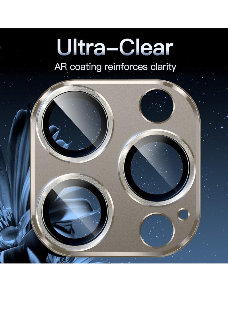 Camera Lens Protector for iPhone 15 Pro 6.1-Inch and iPhone 15 Pro Max 6.7-Inch, Full Coverage 9H Tempered Glass Ring Cover, Matte Metal Plate, Case Friendly, 1-Pack (Natural Titanium)