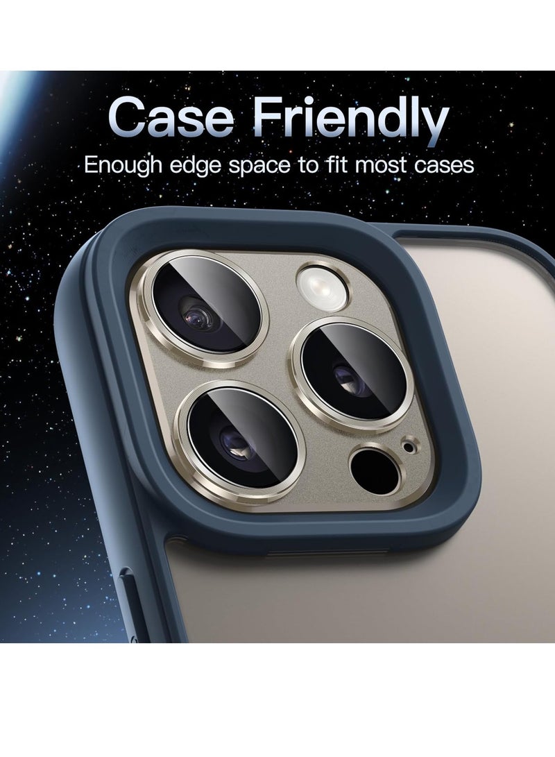 Camera Lens Protector for iPhone 15 Pro 6.1-Inch and iPhone 15 Pro Max 6.7-Inch, Full Coverage 9H Tempered Glass Ring Cover, Matte Metal Plate, Case Friendly, 1-Pack (Natural Titanium)