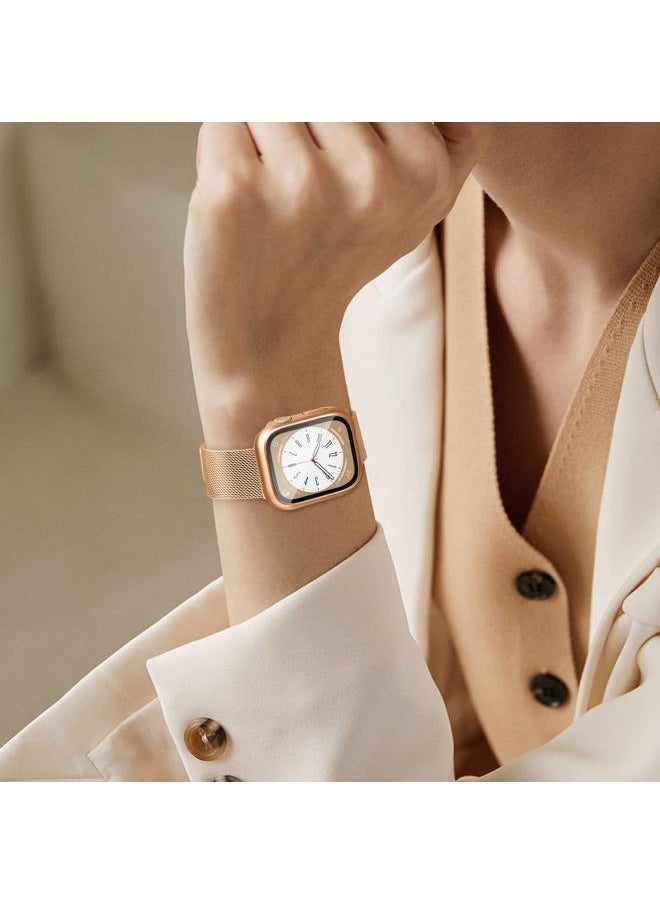 Mazuboho - Mesh Loop Magnetic Band Compatible with Apple Watch Band 41mm with Screen Protector Case, Stainless Steel Mesh Milanese, Adjustable and Comfortable Band for iWatch Bands Series 9 8 7 (Rose Gold,41mm) - Image 1