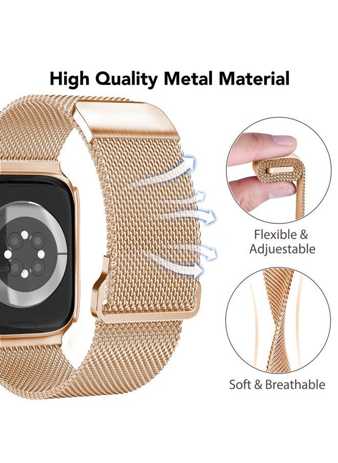 Mazuboho - Mesh Loop Magnetic Band Compatible with Apple Watch Band 41mm with Screen Protector Case, Stainless Steel Mesh Milanese, Adjustable and Comfortable Band for iWatch Bands Series 9 8 7 (Rose Gold,41mm) - Image 1