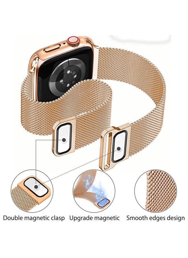 Mazuboho - Mesh Loop Magnetic Band Compatible with Apple Watch Band 41mm with Screen Protector Case, Stainless Steel Mesh Milanese, Adjustable and Comfortable Band for iWatch Bands Series 9 8 7 (Rose Gold,41mm) - Image 1