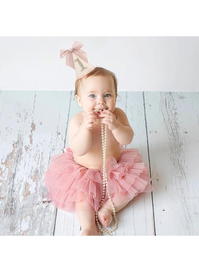 1st Birthday Party Hat for Babies, birthday hat, Adjustable Soft Headband, Birthday Decoration Celebration Cone Hats for Celebrations, Bow decorative hat, Party Supplies for Baby for Girl and Boy - Image 3