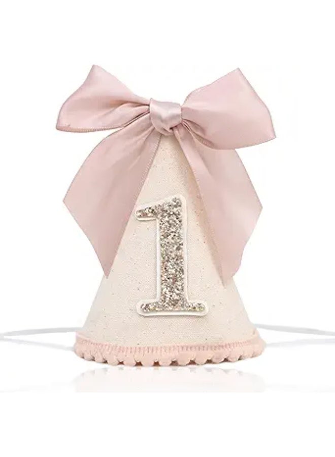 1st Birthday Party Hat for Babies, birthday hat, Adjustable Soft Headband, Birthday Decoration Celebration Cone Hats for Celebrations, Bow decorative hat, Party Supplies for Baby for Girl and Boy - Image 1
