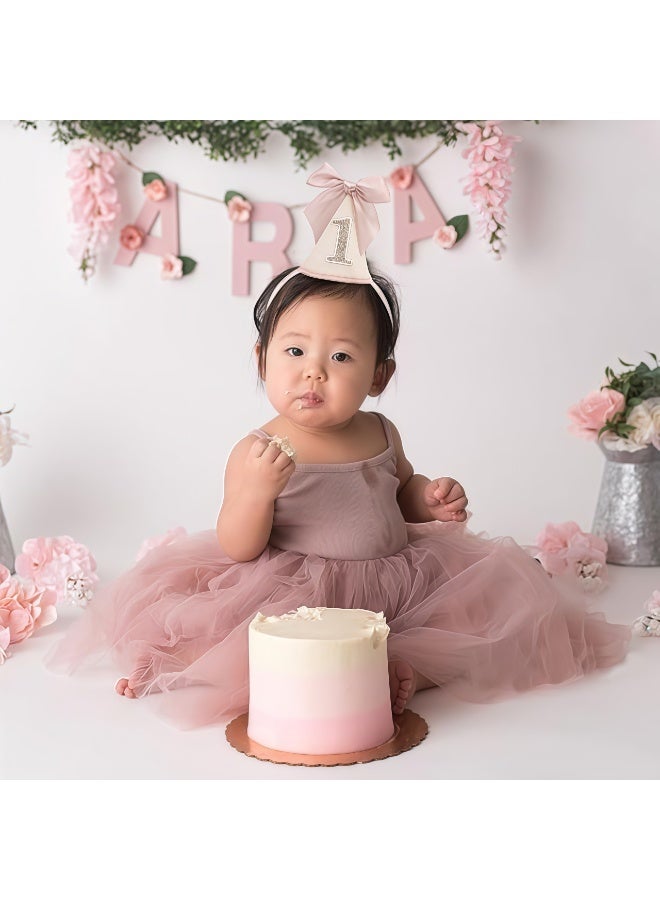 1st Birthday Party Hat for Babies, birthday hat, Adjustable Soft Headband, Birthday Decoration Celebration Cone Hats for Celebrations, Bow decorative hat, Party Supplies for Baby for Girl and Boy - Image 5