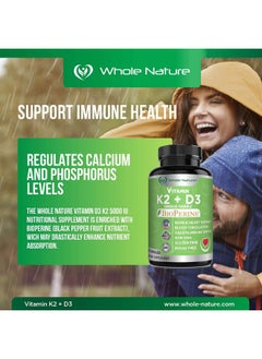 Whole Nature K2 D3 Vitamin Supplement With Bioperine Vegan Calcium Supplements With Vitamins K And D Advanced D3K2 Vit 5000 Iu 60 Vegan D3 Plus K2 Mk7 Complex Nutritional Capsules For Heart & Bone Health (1  - Image 5