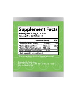 Whole Nature K2 D3 Vitamin Supplement With Bioperine Vegan Calcium Supplements With Vitamins K And D Advanced D3K2 Vit 5000 Iu 60 Vegan D3 Plus K2 Mk7 Complex Nutritional Capsules For Heart & Bone Health (1  - Image 4
