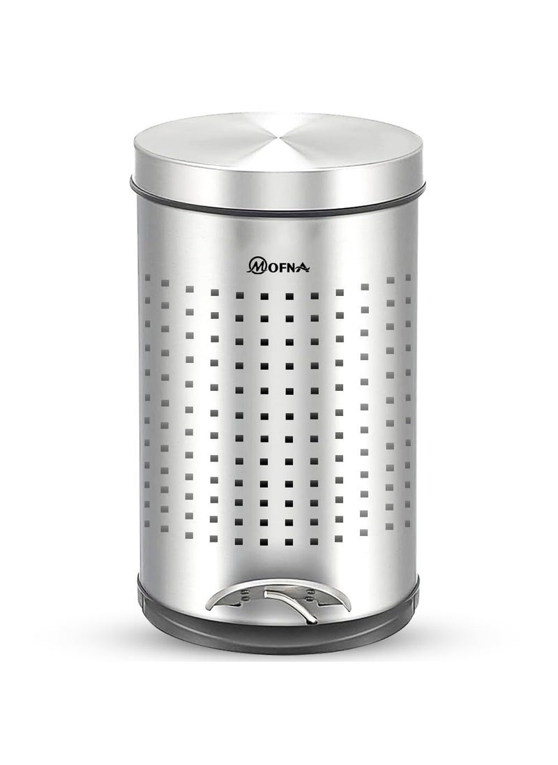mofna Mofna Stainless Steel Perforated Pedal Dustbin Trash can Paper Bin Round Shape Silver use for Home Office Kitchen Bathroom 8 x 12 Inch 7 Liter  - Image 1