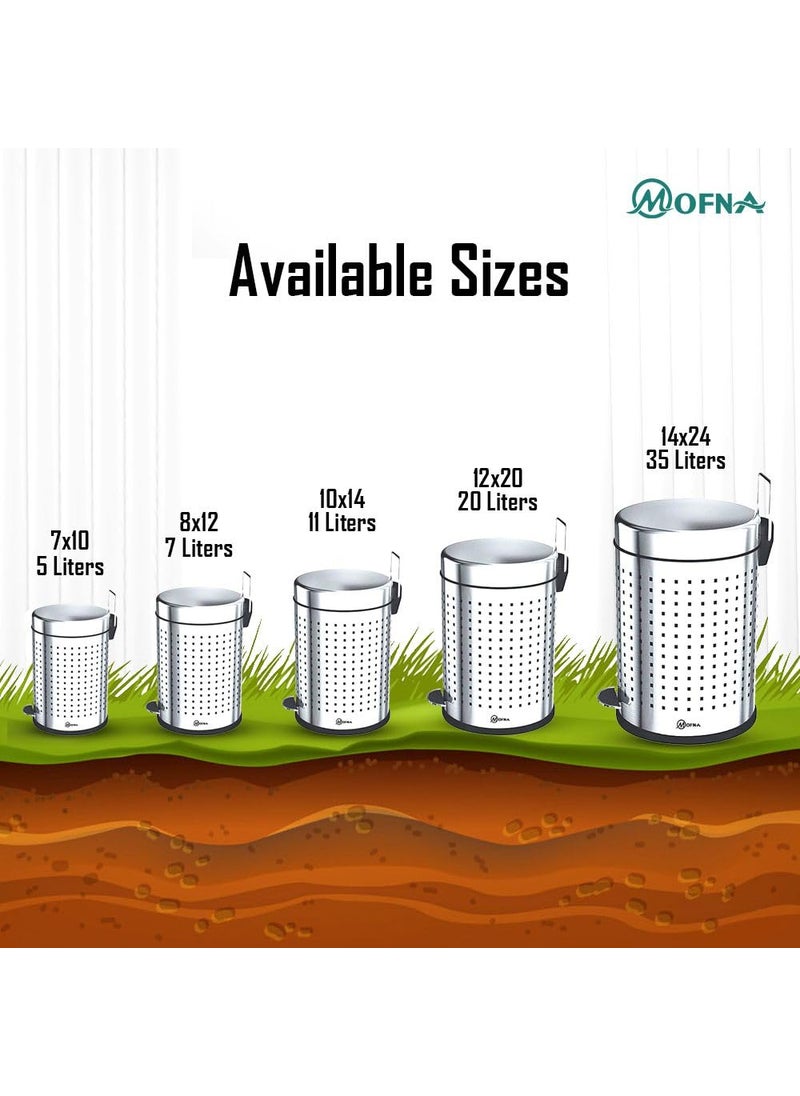 mofna Mofna Stainless Steel Perforated Pedal Dustbin Trash can Paper Bin Round Shape Silver use for Home Office Kitchen Bathroom 8 x 12 Inch 7 Liter  - Image 5