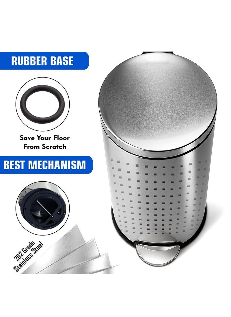 mofna Mofna Stainless Steel Perforated Pedal Dustbin Trash can Paper Bin Round Shape Silver use for Home Office Kitchen Bathroom 8 x 12 Inch 7 Liter  - Image 4