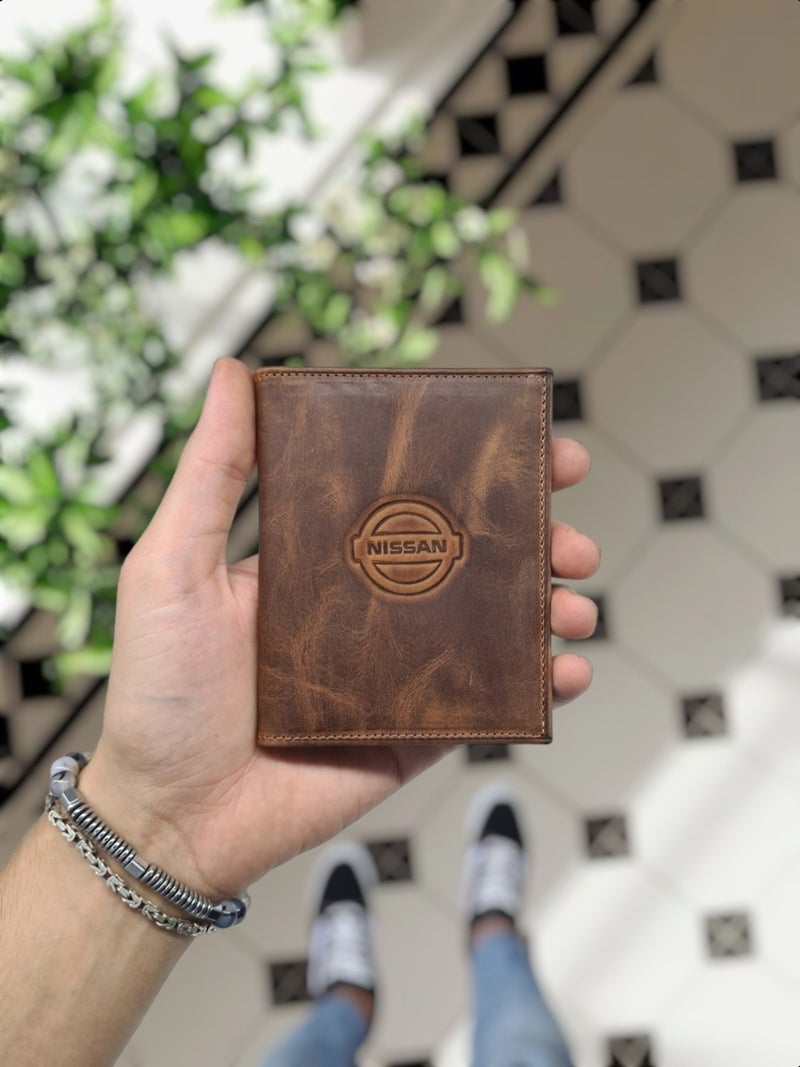 Visso Leather 1904 Leather Vehicle License Cover with Volvo Logo Personalized Bag Wallet  - Image 1