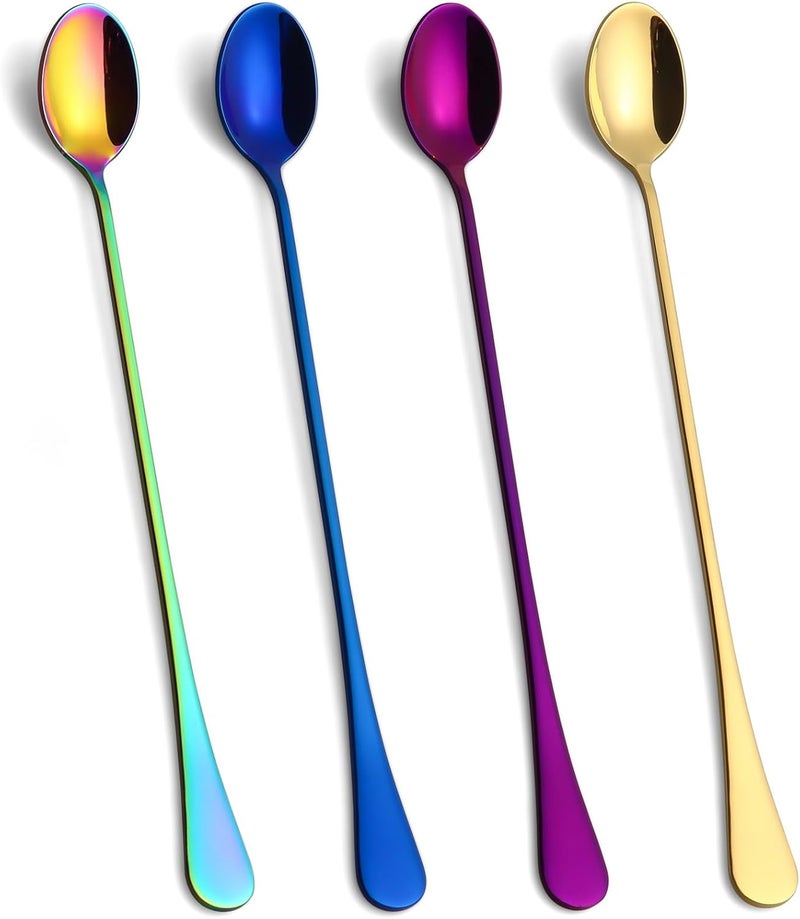 Lovingly Yours 9.5-Inch Long Spoons for Ice Tea, Ice Cream, Coffee - Stainless Steel Stirring Spoons, Set of 4 - Image 1