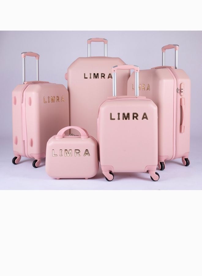 ليمرا طقم شنط سفر مكون من 5 حقائب أمتعة بـ 4 عجلات بتصميم صلب و حديث وردي - Image 1