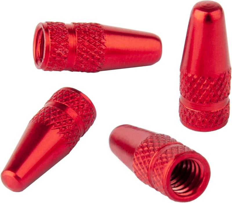 Bike Bits Presta Valve Caps - Anodized Aluminum - Use On Presta/French Valves - Designs: Bullet, Rocket, Hamburger, Pocket Rocket (4 Pack) - Image 1