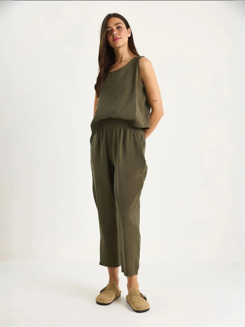 Bianco Lucci LUCCI Sleeveless Crew Neck Blouse and Carrof Fıt Pants Set
