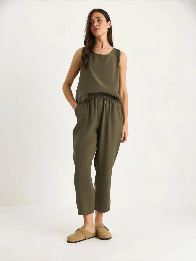Bianco Lucci LUCCI Sleeveless Crew Neck Blouse and Carrof Fıt Pants Set